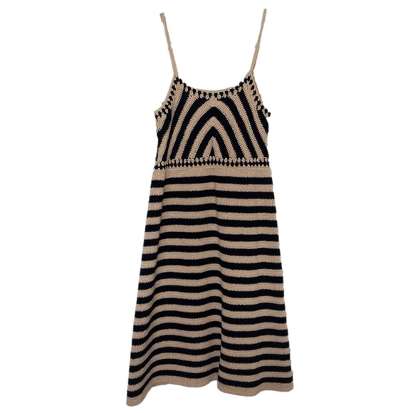 Miou Muse Crochet Knitted Black Tan Color Block Above Knee Dress Medium - Picture 3 of 7